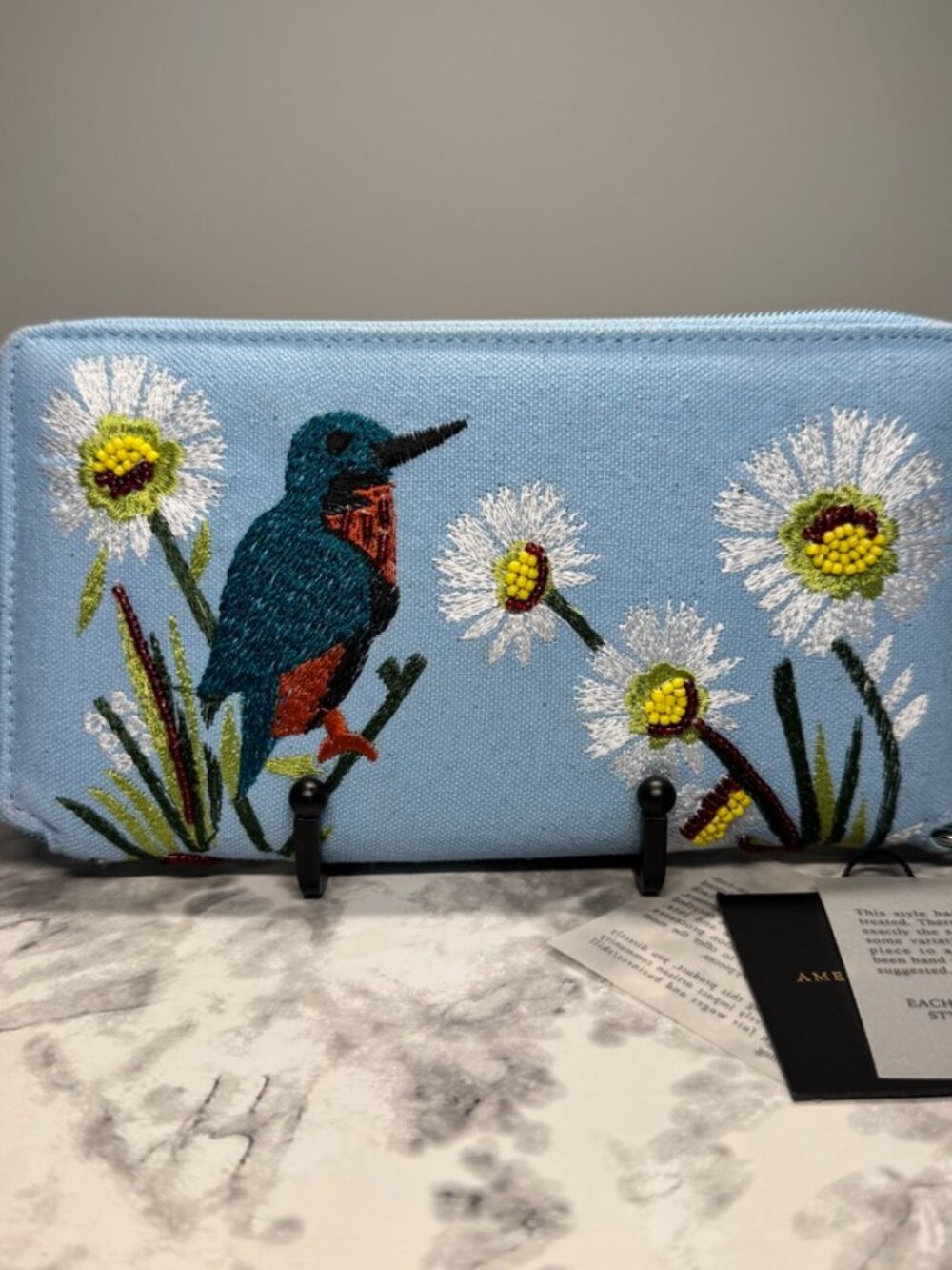 Beaded Zip Wallet & Detachable ID Pouch w/Blue Bird by America & Beyond, NWT